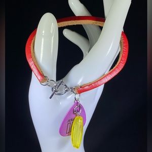 Red Leather and Tortex Guitar Pick Bracelet